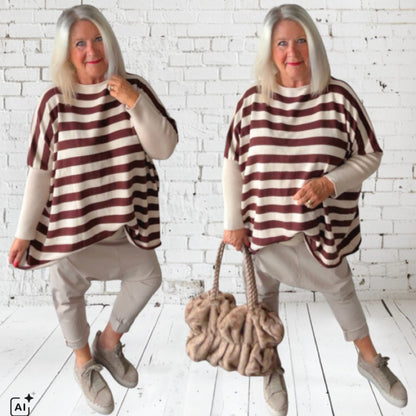 oversized Strickpullover "STRIPEEE", schoko