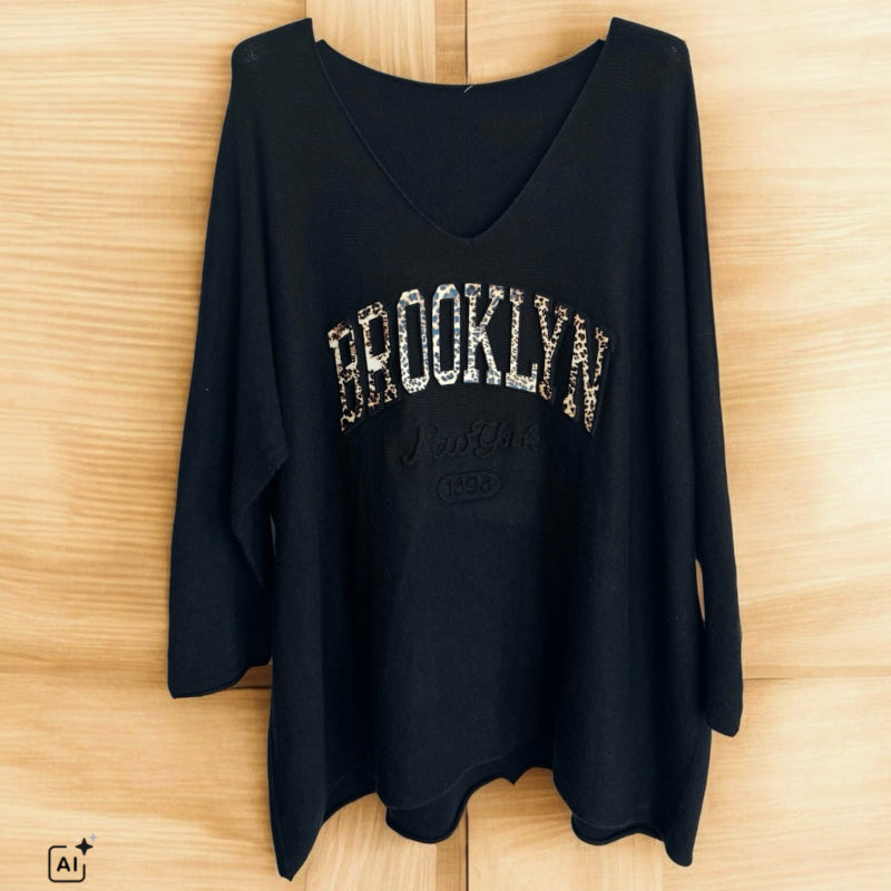 Strickpulli "BROOKLYN", schwarz/Leo