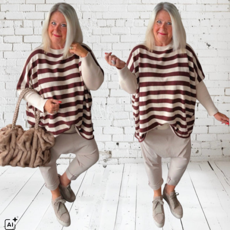 oversized Strickpullover "STRIPEEE", schoko