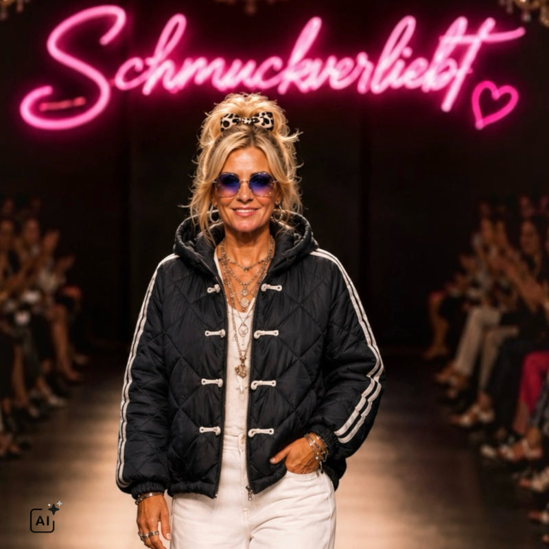 Steppjacke "QUILTED" mit Streifen, schwarz