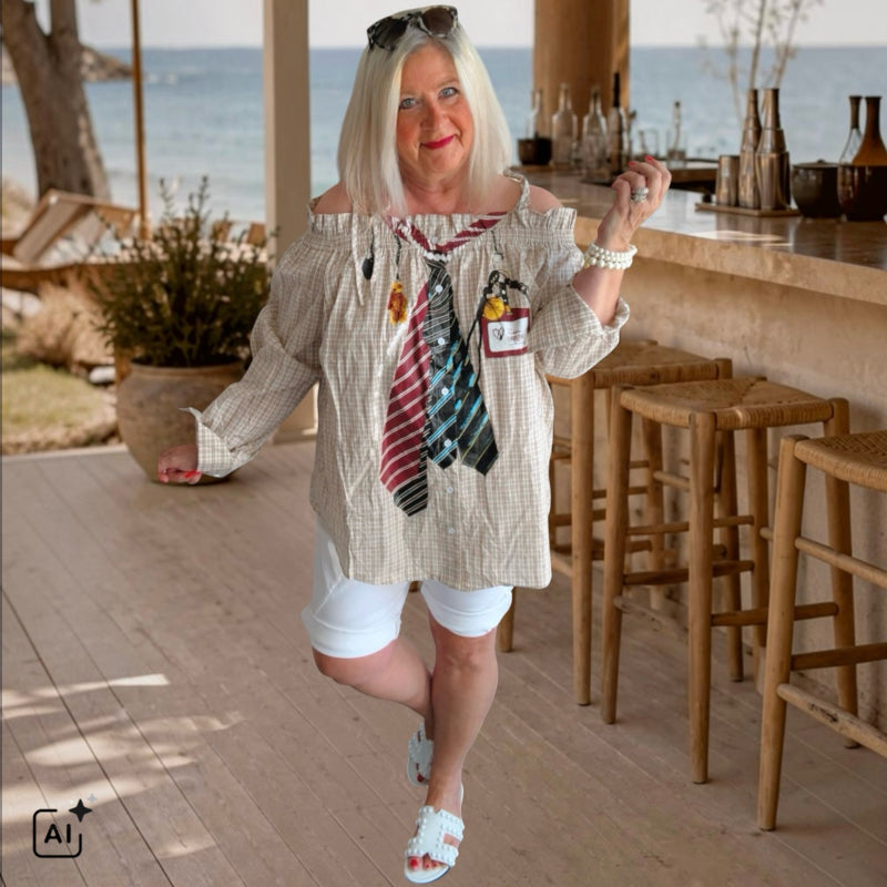 Off-Shoulder Carmen Bluse "TIES", beige