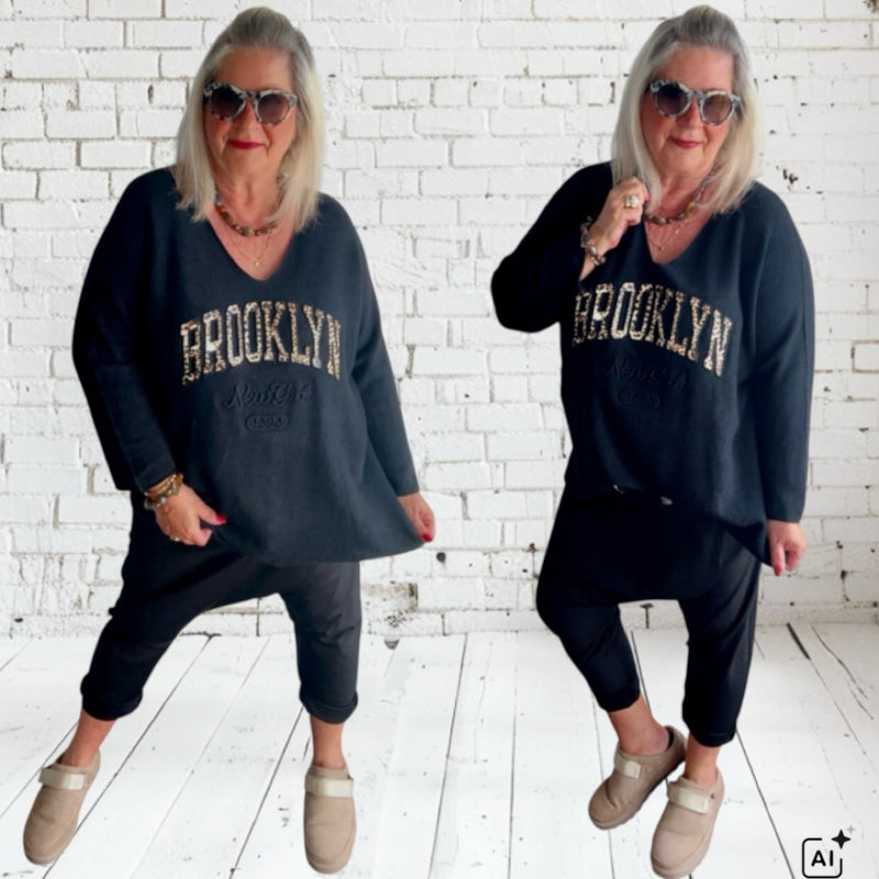 Strickpulli "BROOKLYN", schwarz/Leo