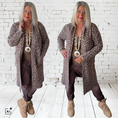 Strickjacke | Cardigan "COZY LEOPARD", schoko