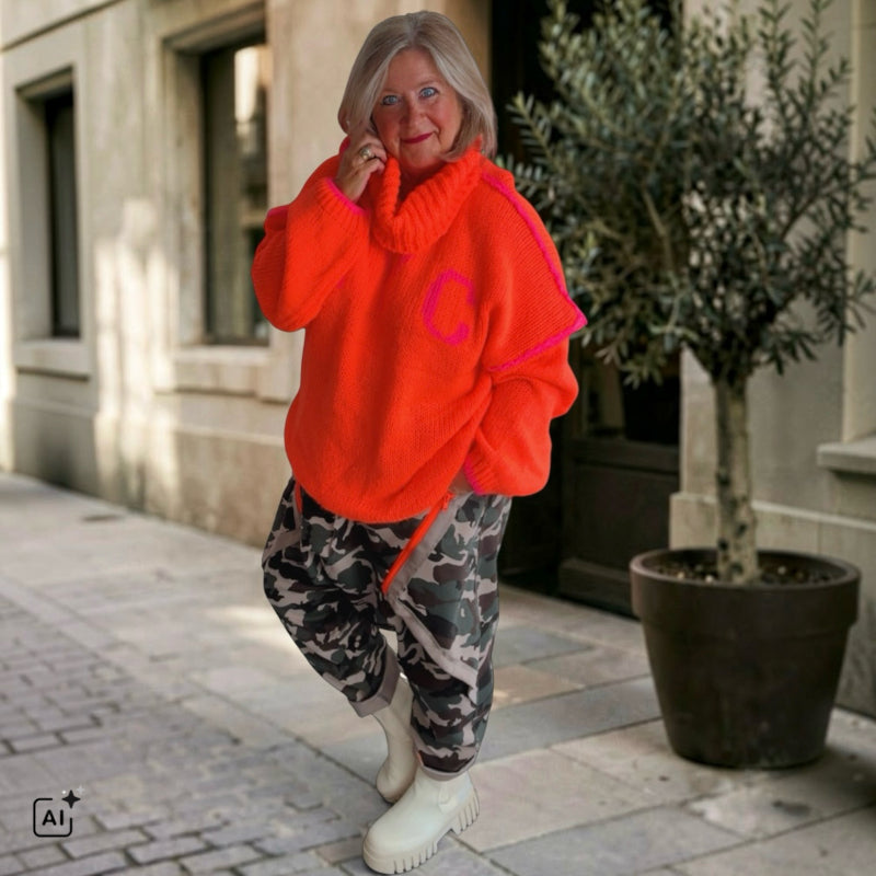 Rollkragen Pullover "NYC", neonorange