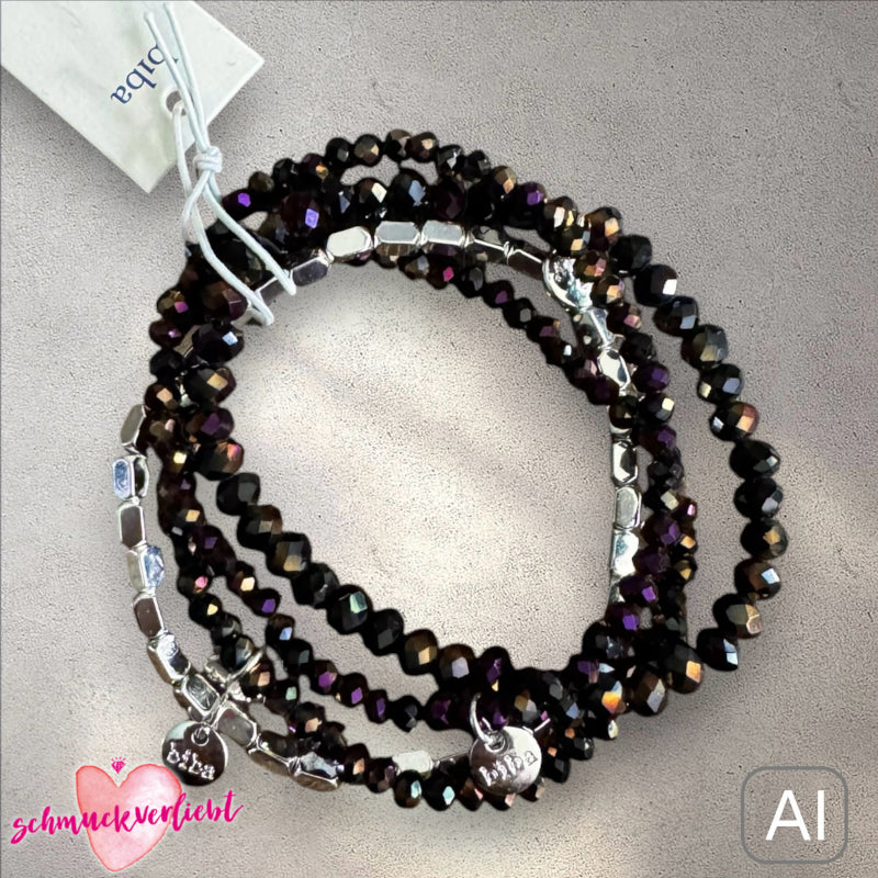 BIBA Crystal-Armband-Set, schwarz-braun/silber