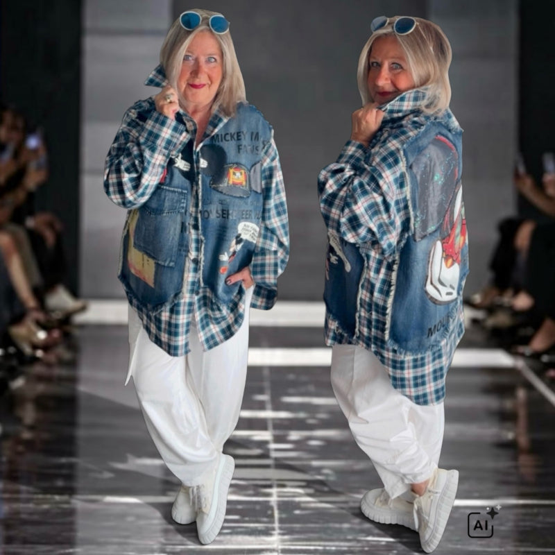 ROSE Flanell/Denim Hemd/Jacke "MOUSE", kariert mit Pailetten
