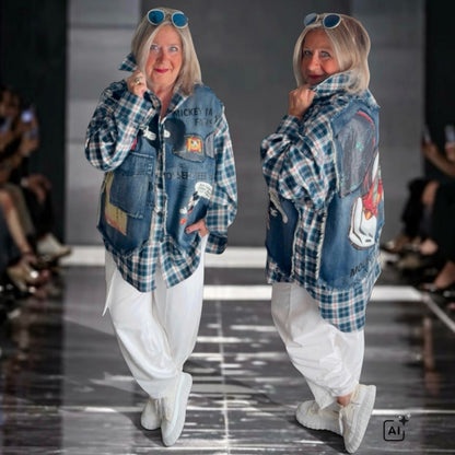 ROSE Flanell/Denim Hemd/Jacke "MOUSE", kariert mit Pailetten