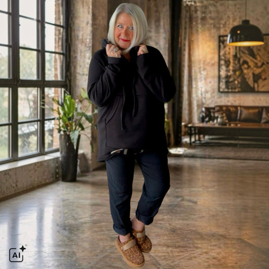 Long Hoodie "ORDINARY", schwarz