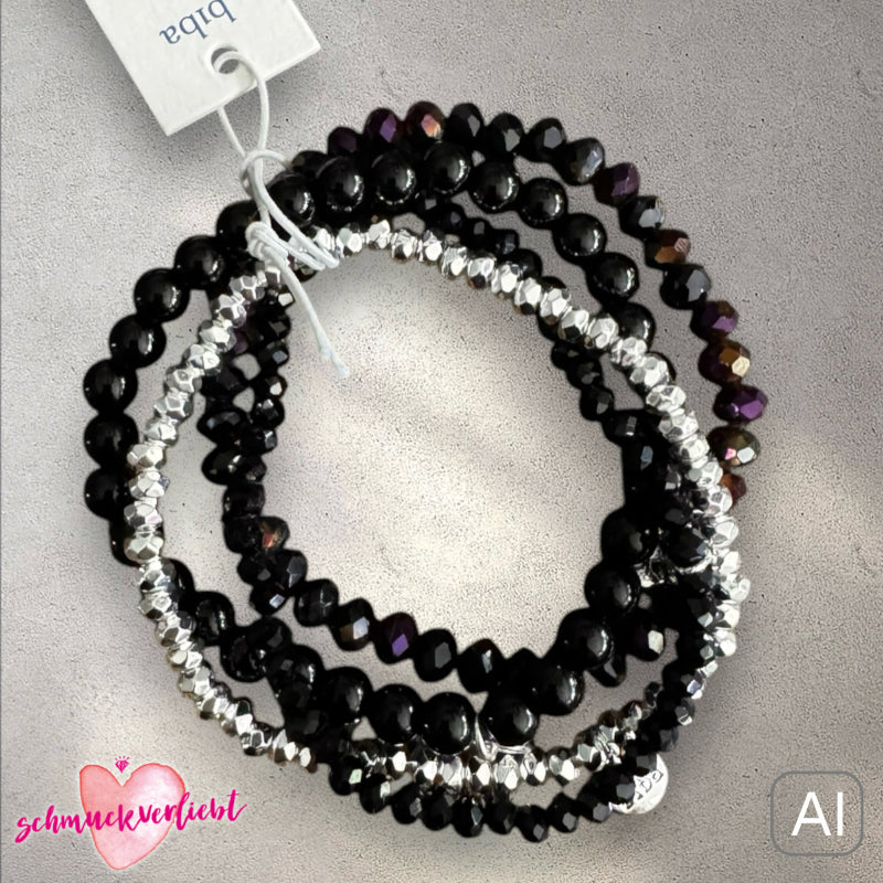 BIBA Crystal-Armband-Set, schwarz/silber