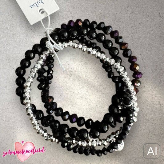 BIBA Crystal-Armband-Set, schwarz/silber