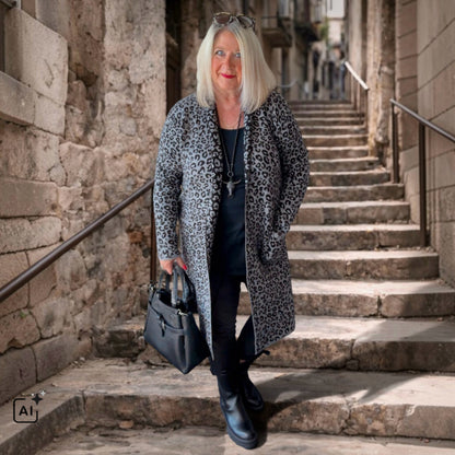 Strickjacke | Cardigan "COZY LEOPARD", grau