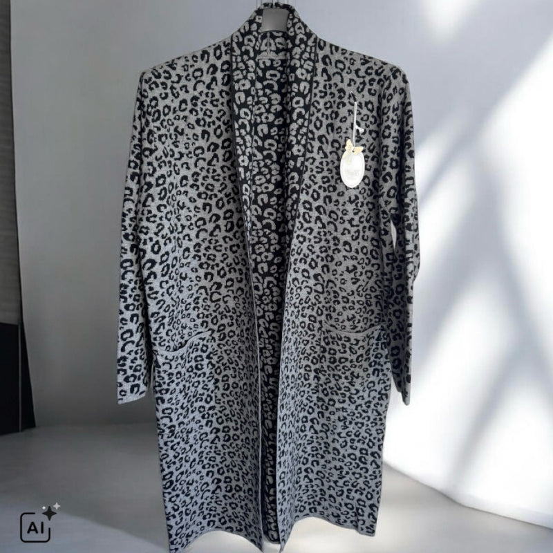 Strickjacke | Cardigan "COZY LEOPARD", grau