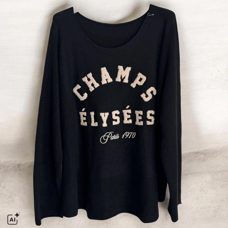 Strickpulli "CHAMPS ÉLYSÈES", schwarz/beige