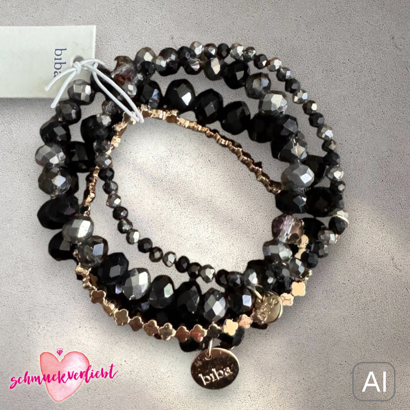 BIBA Crystal-Armband-Set, schwarz-grau/gold