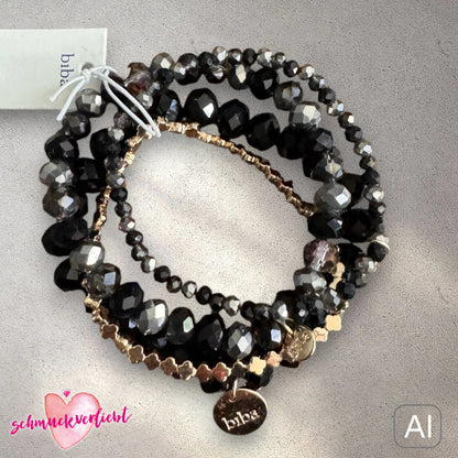 BIBA Crystal-Armband-Set, schwarz-grau/gold