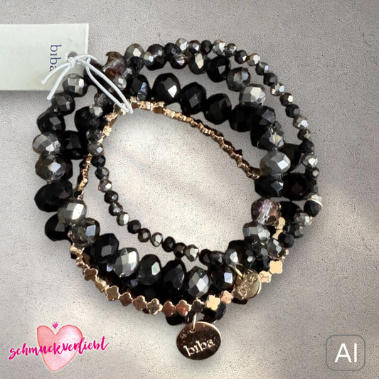 BIBA Crystal-Armband-Set, schwarz-grau/gold