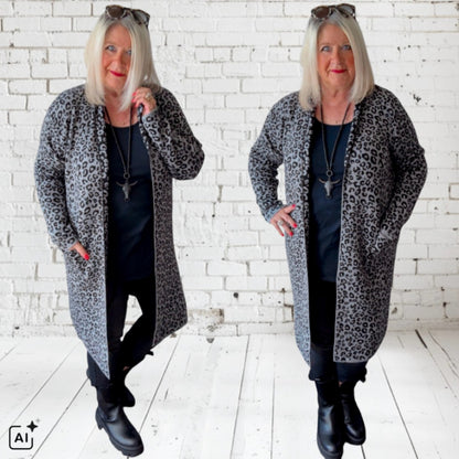Strickjacke | Cardigan "COZY LEOPARD", grau