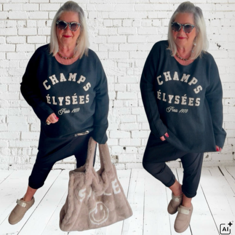 Strickpulli "CHAMPS ÉLYSÈES", schwarz/beige