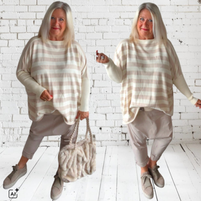 oversized Strickpullover "STRIPEEE", beige