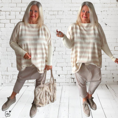 oversized Strickpullover "STRIPEEE", beige
