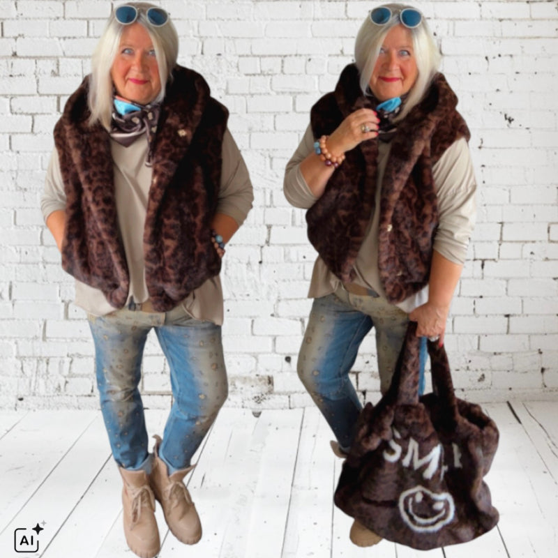 Fellweste "ROYAL FAKE FUR", Leo-braun
