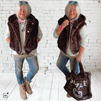 Fellweste "ROYAL FAKE FUR", Leo-braun
