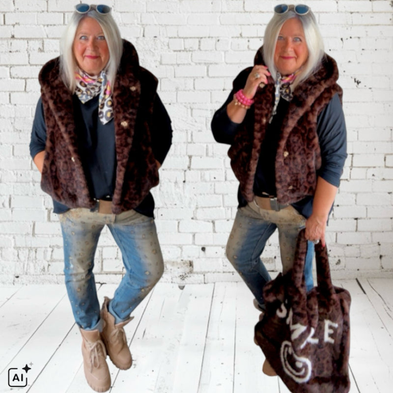 Fellweste "ROYAL FAKE FUR", Leo-braun