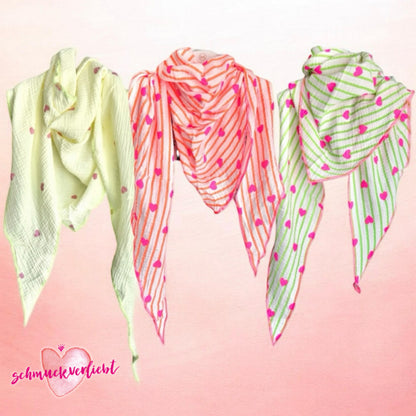 Musselin Dreiecks-Tuch "LOVELY HEARTS"