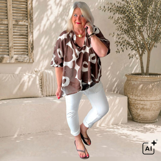 Bluse "FLORA", schoko/creme
