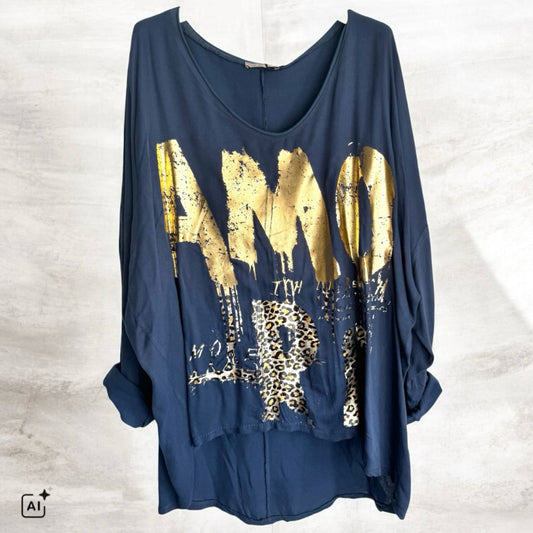 Viskose Langarm Shirt "AMORE", navy