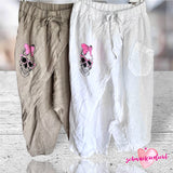 kurze Leinen Baggy "SKULL" mit Glitzer