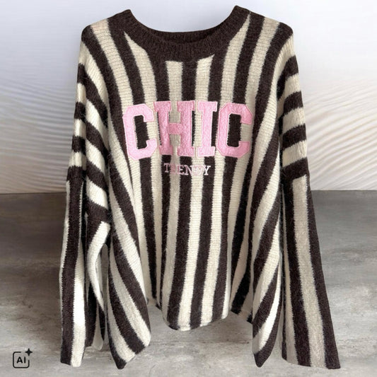 Pullover "CHIC", schoko/ecru/rosa
