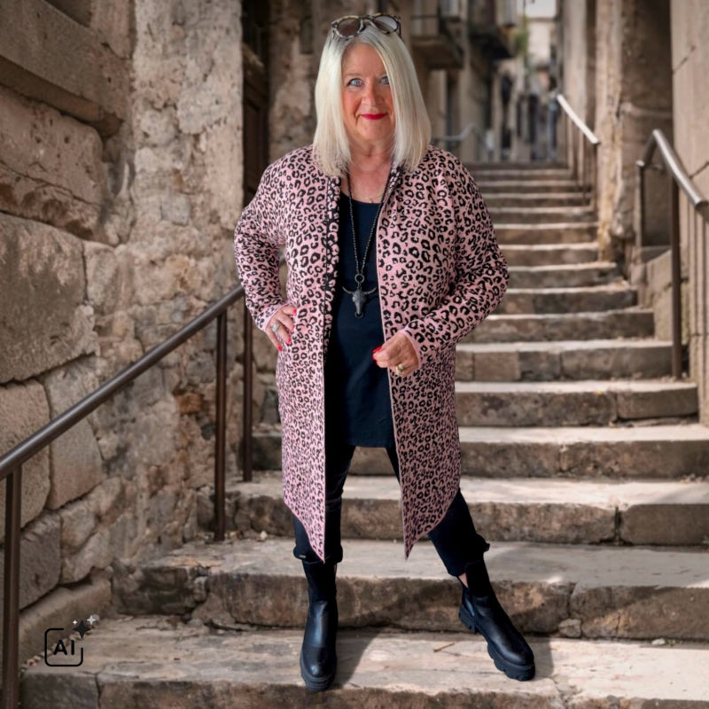 Strickjacke | Cardigan "COZY LEOPARD", rosa