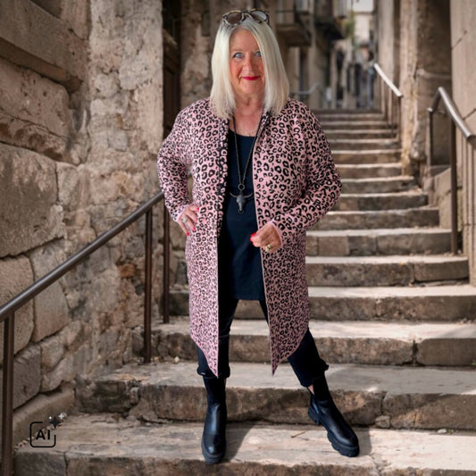 Strickjacke | Cardigan "COZY LEOPARD", rosa