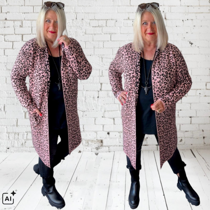 Strickjacke | Cardigan "COZY LEOPARD", rosa