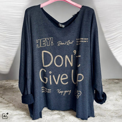 Roundneck Sweater "DON'T GIVE UP", anthrazit