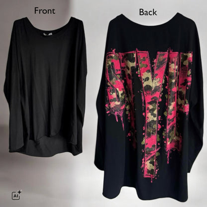 oversized Langarm Shirt "STYLE", schwarz