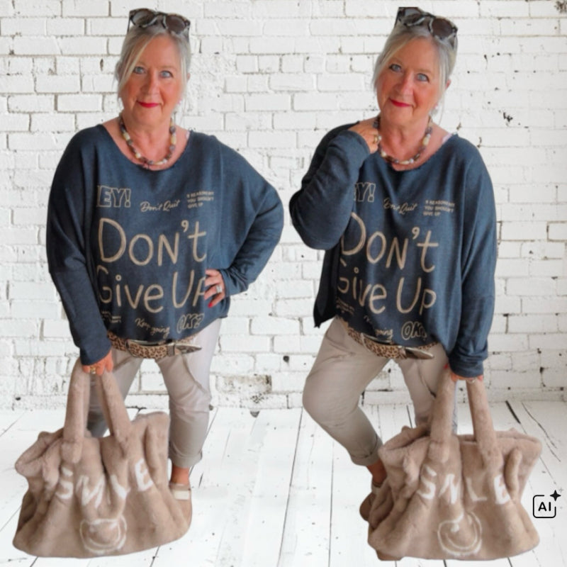 Roundneck Sweater "DON'T GIVE UP", anthrazit