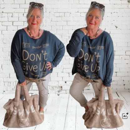 Roundneck Sweater "DON'T GIVE UP", anthrazit