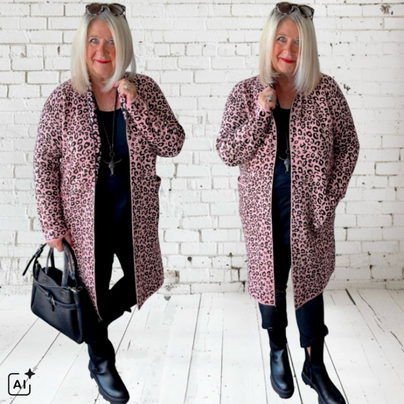 Strickjacke | Cardigan "COZY LEOPARD", rosa