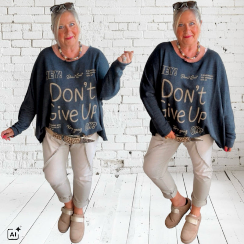 Roundneck Sweater "DON'T GIVE UP", anthrazit