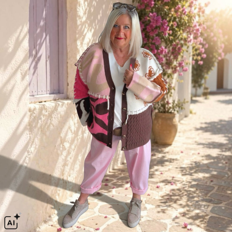 Strickjacke "PATCHWORK", rosa