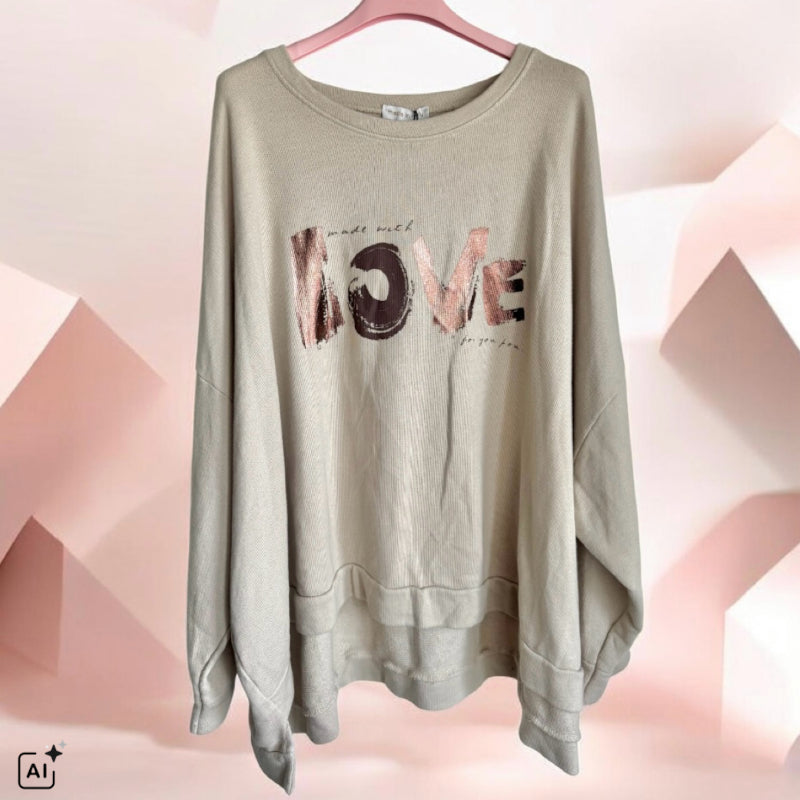 Roundneck Sweater "COPPER LOVE", beige