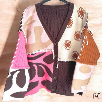 Strickjacke "PATCHWORK", rosa