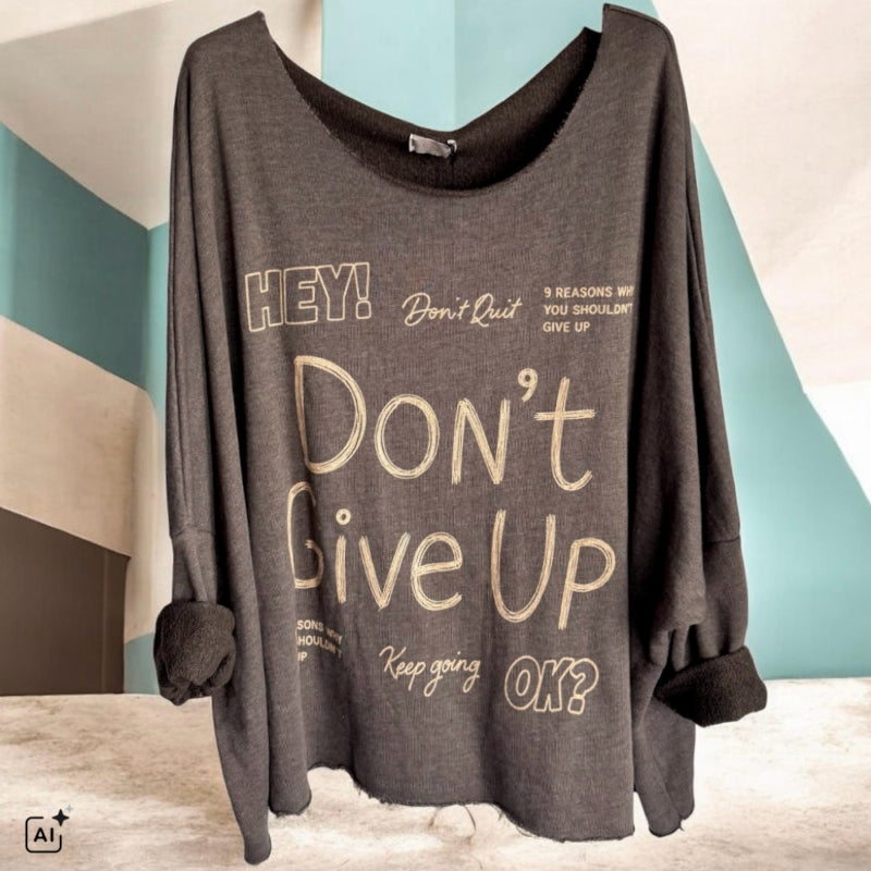 Roundneck Sweater "DON'T GIVE UP", braun