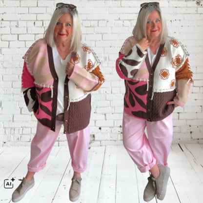 Strickjacke "PATCHWORK", rosa