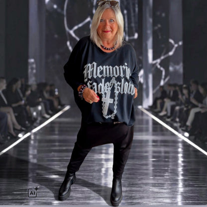 Sweater "MEMORIES" mit Glitzer, schwarz