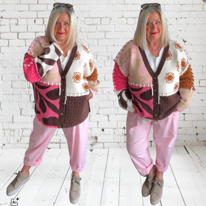 Strickjacke "PATCHWORK", rosa