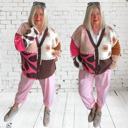 Strickjacke "PATCHWORK", rosa