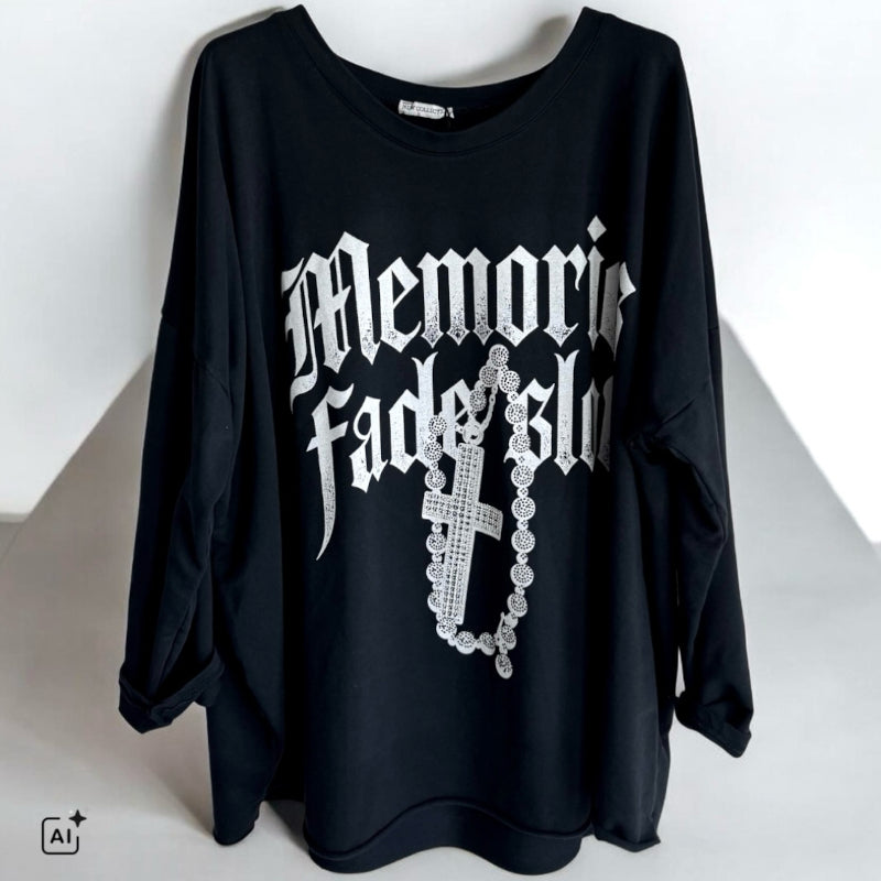 Sweater "MEMORIES" mit Glitzer, schwarz